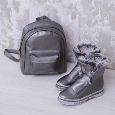 Женский кожаный рюкзак №91775 silver