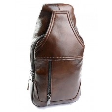 Мужская сумка-слинг кожаная №662 коричневый